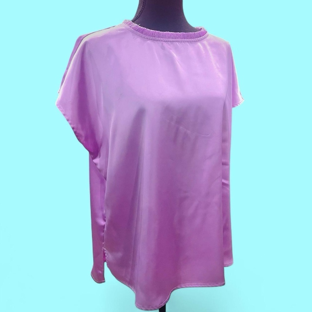Versona Fringe Warm Lilac Purple Satin Dolman Blouse Size X-Large
